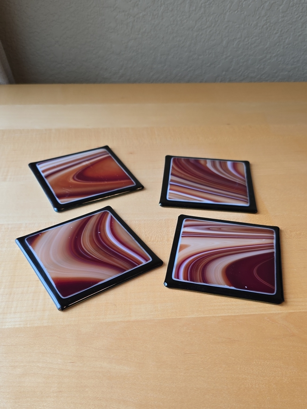Handmade Swirl Glass Coasters - Brown, Cream, and Black (Set of 4)